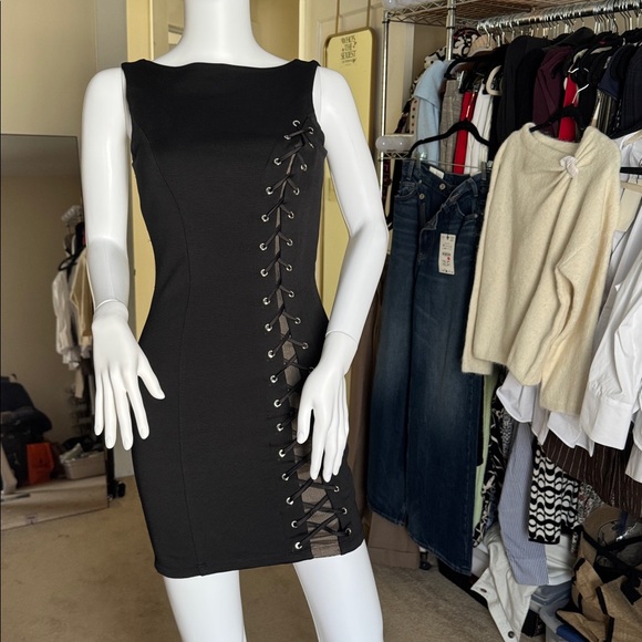 bebe Black Lace-Up Mini Dress - Picture 2 of 10